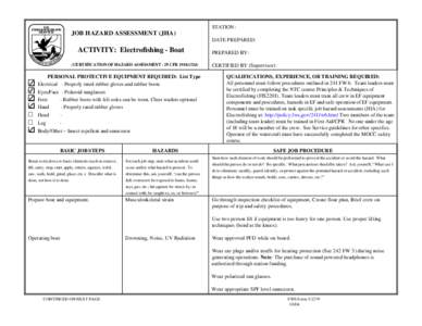 STATION:  JOB HAZARD ASSESSMENT (JHA) DATE PREPARED:  ACTIVITY: Electrofishing - Boat