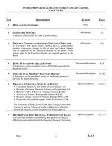 INSTRUCTION, RESEARCH, AND STUDENT AFFAIRS AGENDA MARCH 7-8, 2002 TAB  DESCRIPTION