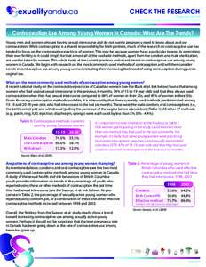 CHECK THE RESEARCH Prepared by SIECCAN (The Sex Information and Education Council of Canada) Contraception Use Among Young Women In Canada: What Are The Trends? Young men and women who are having sexual intercourse and d