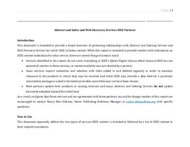 Page |1  ________________________________________________________________________________________________________________________ Abstract and Index and Web Discovery Services IEEE Partners Introduction This document is 