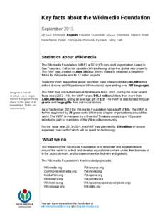 Key facts about the Wikimedia Foundation September 2013 ‫ ةيبرعلا‬Ελληνικά English Español Suomeksi ‫ یسراف‬Indonesia Italiano Malti Nederlands Polski Português Română Русский Tiế