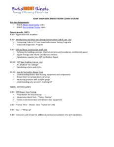         IOWA DIAGNOSTIC ENERGY TESTER COURSE OUTLINE 