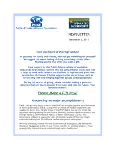 Public-Private Alliance Foundation  NEWSLETTER December 2, 2013  Have you heard of #GivingTuesday?