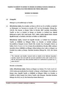 TAARIFA YA KAMATI YA BUNGE YA HESABU ZA SERIKALI KUHUSU HESABU ZA SERIKALI KUU KWA MWAKA WA FEDHA[removed]SEHEMU YA KWANZA ________________ 1.0