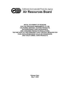 Rulemaking: [removed]Table of Contents California Consumer Products Regulations and Method 310 and Adoption of a Proposed Airborne Toxic Control Measure for Para-Dichlorobenzene