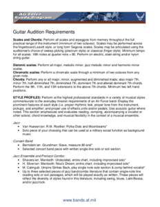 Guitar Audition Requirements Scales and Chords: Perform all scales and arpeggios from memory throughout the full practical range of the instrument (minimum of two octaves). Scales may be performed across the fingerboard 