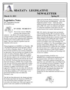 SDATAT’s LEGISLATIVE NEWSLETTER March 11, 2011 Legislative Notes 86th Legislative Session
