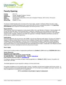 Faculty Opening Posting Position Department Status Start Date