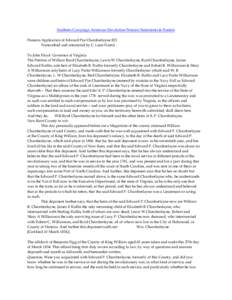 Southern Campaign American Revolution Pension Statements & Rosters Pension Application of Edward Pye Chamberlayne R21 Transcribed and annotated by C. Leon Harris To John Floyd Governor of Virginia The Petition of William