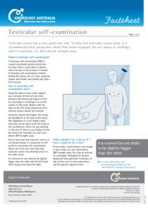 Factsheet	 Testicular self-examination Page 1 of 1  Testicular cancer has a very good cure rate. To help find testicular cancer early, it is