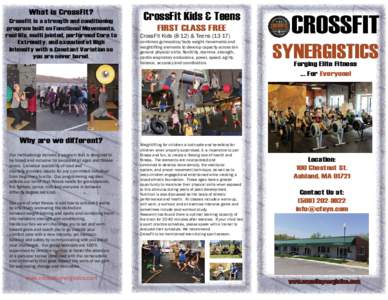 What is CrossFit? CrossFit is a strength and conditioning program built on Functional Movements, real life, multi jointed, performed Core to Extremity, and executed at High Intensity with a Constant Variation so