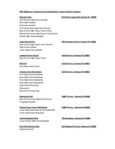 GPS Addresses to Altoona Area School District Home Athletic Contests Mansion Park JV & Varsity High School Football 9th Grade Football 8th Grade Football JV & Varsity Boys High School Soccer