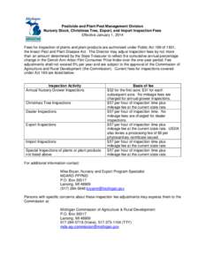 2014  MDARD PPPM Nursery Stock Christmas Tree Export Inspection Fee Table