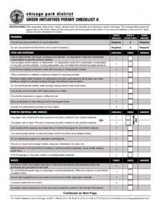 GREEN INITIATIVES PERMIT CHECKLIST A INSTRUCTIONS: After requesting ‘Green Event’ status, please review the checklist and indicate any actions that apply. The corresponding points will appear next to the check marks 