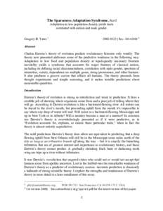 The Sparseness Adaptation Syndrome, Part I Adaptation to low population density yields traits correlated with autism and male gender. Gregory B. Yates | Rev