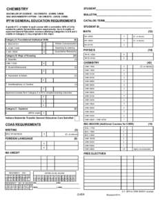 CHEMISTRY  STUDENT______________________________________ BACHELOR OF SCIENCE[removed]CREDITS - (CHMB, CHEM) BSC-BIOCHEMISTRY OPTION[removed]CREDITS - (CHCB, CHEB)