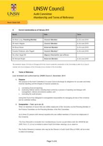 UNSW Council Audit Committee Membership and Terms of Reference A.