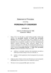 Instrument No.143 of[removed]Statement of Principles concerning  PERSONALITY DISORDER