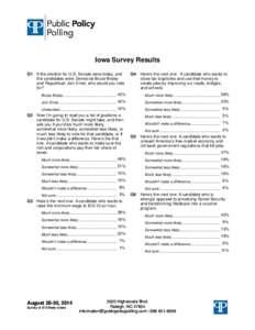 Iowa Survey Results Q1 Q2  If the election for U.S. Senate were today, and