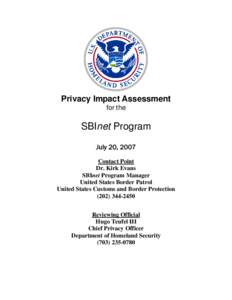 Department of Homeland Security Privacy Impact Assessment Secure Border Initiative-net