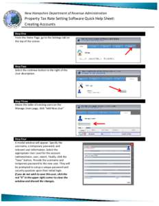 New Hampshire Department of Revenue Administration  Property Tax Rate Setting Software Quick Help Sheet: Creating Accounts Step One From the Home Page, go to the Settings tab on