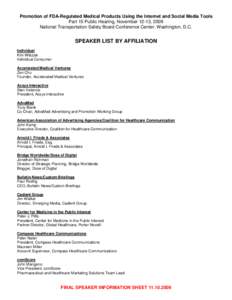 Tentative Public Hearing Schedule for Thursday, November 12