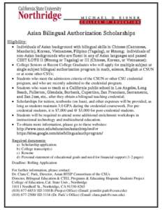 Asian Bilingual Authorization Scholarships