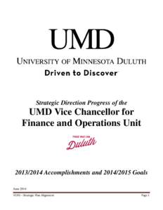 Strategic Direction Progress of the  UMD Vice Chancellor for Finance and Operations Unit[removed]Accomplishments and[removed]Goals
