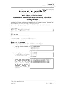 ASX Listing Rules Appendix 3B - New Issue Announcement Application for Quotation of Additional Securities and Agreement