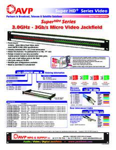 Super HD+ Series Video Micro Video Jackfield 3.0GHz - 3Gb/s Micro Video Jackfield • Front-mount 3.0GHz - 3Gb/s Micro Dual Video Jacks