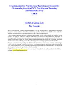 Creating Effective Teaching and Learning Environments: First results from the OECD Teaching and Learning International Survey TALIS  OECD Briefing Note