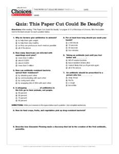 JANUARY 2015 THE CURRENT HEALTH & LIFE-SKILLS MAGAZINE FOR TEENS ™  THIS PAPER CUT COULD BE DEADLY Pages 8–13