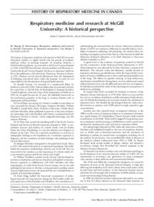 history of respiratory medicine in canada  Respiratory medicine and research at McGill University: A historical perspective James G Martin MD DSc, Kevin Schwartzman MD MPH