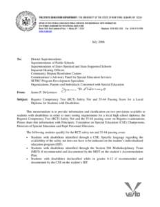 THE STATE EDUCATION DEPARTMENT / THE UNIVERSITY OF THE STATE OF NEW YORK / ALBANY, NY[removed]OFFICE OF VOCATIONAL AND EDUCATIONAL SERVICES FOR INDIVIDUALS WITH DISABILITIES STATEWIDE COORDINATOR FOR SPECIAL EDUCATION Room