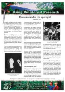 Possums under the spotlight September 1997 Portable spotlights provide researchers, nature enthusiasts and tour operators with the opportunity to view wildlife at night, but the impacts of spotlighting onnocturnal animal