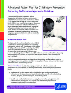 A National Action Plan for Child Injury Prevention Reducing Suffocation Injuries in Children Unintentional suffocation—which also includes strangulation and choking on food or other objects— killed 1,176 U.S. childre