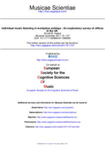 Musicae Scientiae http://msx.sagepub.com/ Individual music listening in workplace settings : An exploratory survey of offices in the UK