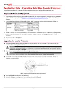 Application Note - Upgrading SolarEdge Inverter Firmware This document describes how to upgrade an inverter firmware version using the SolarEdge Configuration Tool. Required Software and Equipment  