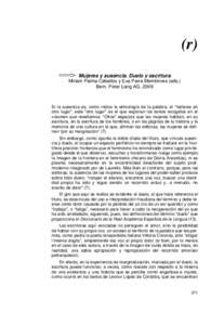 (r) Mujeres y ausencia. Duelo y escritura Miriam Palma Ceballos y Eva Parra Membrives (eds.) Bern, Peter Lang AG, 2009  Si la ausencia es, como indica la etimología de la palabra, el “hallarse en