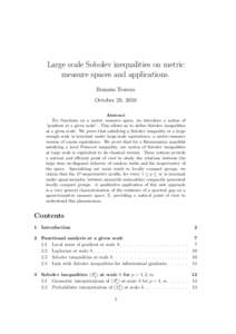 Mathematical analysis / Mathematics / Geometry / Metric geometry / Sobolev spaces / Inequalities / Function spaces / Measure theory / Sobolev inequality / Metric space / Lp space / Quasi-isometry