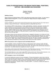Neurological disorders / RTT / Benign paroxysmal positional vertigo / Epley maneuver / DixHallpike test / Semont maneuver / DizzyFIX / Nystagmus / Vertigo / Vestibular system / Otorhinolaryngology / Benign paroxysmal vertigo of childhood