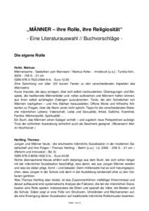 „MÄNNER – ihre Rolle, ihre Religiosität“ - Eine Literaturauswahl // Buchvorschläge Die eigene Rolle Hofer, Markus: