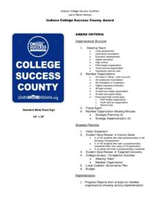 Indiana College Success Coalition Learn More Indiana Indiana College Success County Award  AWARD CRITERIA