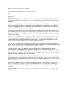 Microsoft Word - Press release NR - cancercollection-May09 _2_.doc