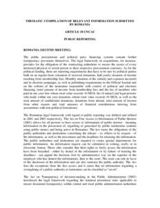 THEMATIC COMPILATION OF RELEVANT INFORMATION SUBMITTED BY ROMANIA ARTICLE 10 UNCAC PUBLIC REPORTING  ROMANIA (SECOND MEETING)