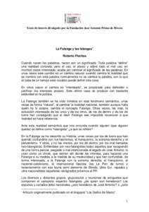 Texto de interés divulgado por la Fundación José Antonio Primo de Rivera  La Falange y las falanges1