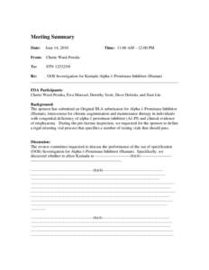 Meeting Summary Date: June 14, 2010  From: