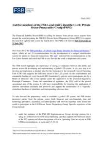 Call for members to LEI Advisory Panel