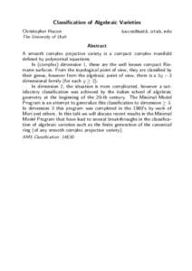 Classification of Algebraic Varieties Christopher Hacon   The University of Utah