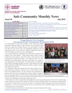 Department of Public Health Sciences Division of Social Medicine Issue 36  Safe Community Monthly News